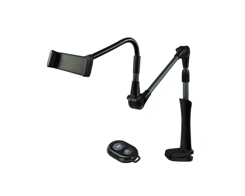 Настольный складной держатель DGS-85 для телефона с гибким шарнирным креплением на струбцине и с кнопкой Bluetooth