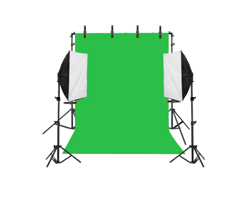 Комплект KF-270ZSB: каркас для фотозоны, фотофон хромакей 2.5x3 м, 8 прищепок и 2 софтбокса со штативом