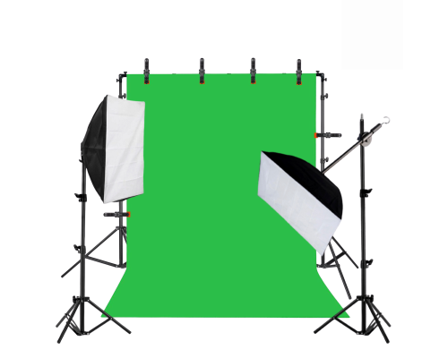 Комплект KF-270ZP-SB2: каркас для фотозоны, фотофон хромакей 2.5x4 м, 8 прищепок и 2 софтбокса со штативом и на журавле