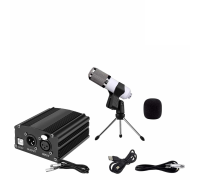 Конденсаторный микрофон BM800 белый с фантомным питанием PHP2 48V на настольной треноге с кабелями для подключения