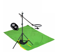 Комплект JKL26-F152КU для горизонтальной съемки: напольная стойка JBH с кольцевой лампой 26 см, мешок для противовеса, фотофон 1.5х2 м и кнопка Bluetooth