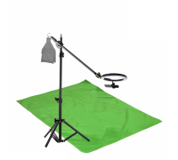 Комплект JKL26-F152 для горизонтальной съемки: напольная стойка JBH с кольцевой лампой 26 см, крючок для противовеса и фон тканевый 1.5х2 м