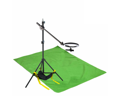 Комплект JKL26-F152U для горизонтальной съемки: напольная стойка JBH с кольцевой лампой 26 см, мешок для противовеса и фон тканевый 1.5х2 м