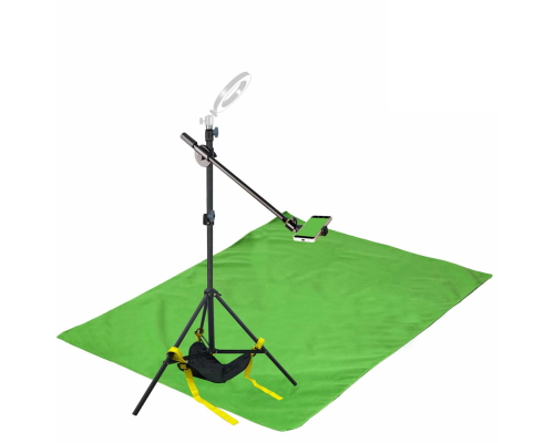 Комплект JKLDT-F152U для горизонтальной съемки сверху: напольная стойка JBH с мешком для противовеса, держатель для телефона до 85 мм и фон 1.5х2 м