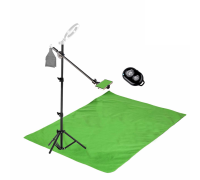 Комплект JKDT-F152K для горизонтальной съемки сверху: напольная стойка JBH с крючком для противовеса, держатель для телефона до 85 мм, фон 1.5х2 м и кнопка Bluetooth