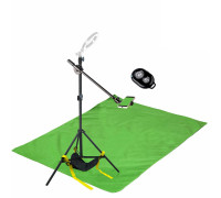 Комплект JKDT-F152KU для горизонтальной съемки сверху: напольная стойка JBH с мешком для противовеса, держатель для телефона до 85 мм, фон 1.5х2 м и кнопка Bluetooth