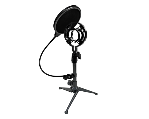 Держатель для микрофона паук P1 пластиковый и поп-фильтр 15,5 см на настольной металлической стойке MF-027-38-P1P