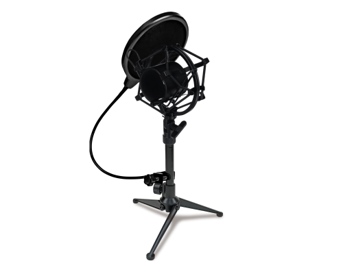 Держатель для микрофона паук P2 пластиковый и поп-фильтр 15,5 см на настольной металлической стойке MF-027-38-P2P