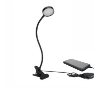 Гибкая настольная автономная лампа SL-09bd-PB на прищепке для горизонтального и вертикального крепления с внешним аккумулятором