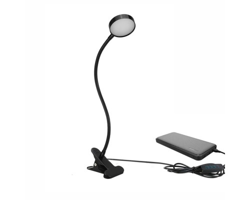Гибкая настольная автономная лампа SL-09bd-PB на прищепке для горизонтального и вертикального крепления с внешним аккумулятором