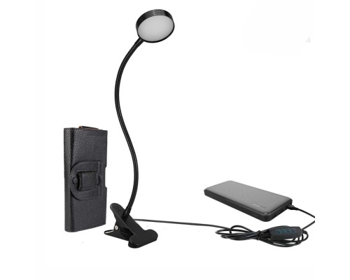 Гибкая настольная автономная лампа SL-09bd-PBК на прищепке c внешним аккумулятором в чехле 5.5"
