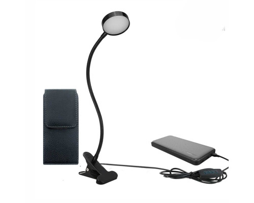 Гибкая настольная автономная лампа SL-09bd-PBКV на прищепке c внешним аккумулятором в вертикальном чехле 5,5"