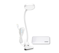 Гибкая настольная автономная лампа SLW-09bd-PB на прищепке с внешним аккумулятором, белая