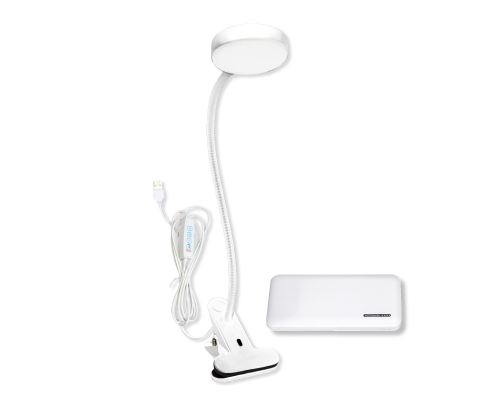 Гибкая настольная автономная лампа SLW-09bd-PB на прищепке с внешним аккумулятором, белая
