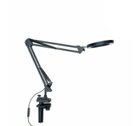 Лампа лупа LN-33-PS65 на пантографе и струбцине для толстых столешниц и кушеток до 6.5 см