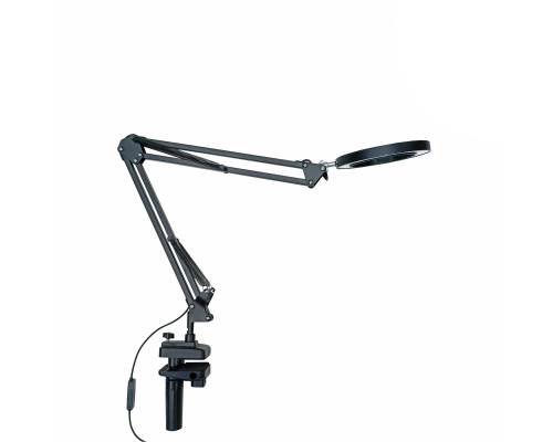 Лампа лупа LN-33-PS65 на пантографе и струбцине для толстых столешниц и кушеток до 6.5 см