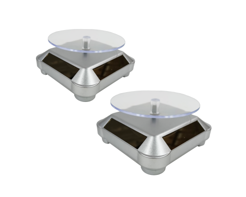 Вращающиеся подставки для товара с электроприводом с солнечной батареей, серебряные, 2 шт