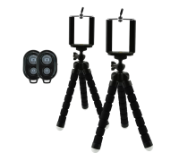 Штатив-трипод Flex-01K для телефона с гибкими ножками, черный, с кнопкой Bluetooth, 2 комплекта