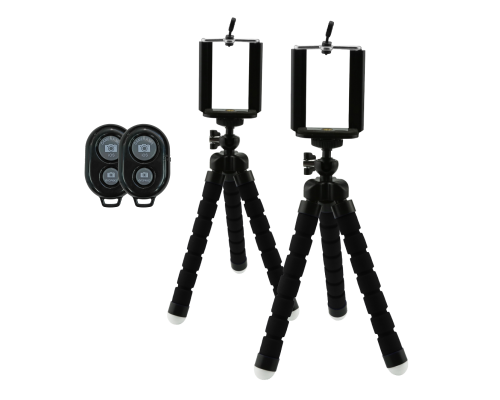 Штатив-трипод Flex-01K для телефона с гибкими ножками, черный, с кнопкой Bluetooth, 2 комплекта