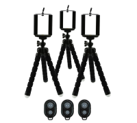 Штатив-трипод Flex-01K для телефона с гибкими ножками, черный, с кнопкой Bluetooth, 3 комплекта