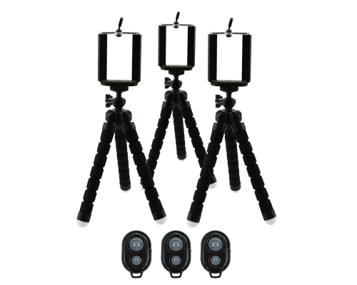 Штатив-трипод Flex-01K для телефона с гибкими ножками, черный, с кнопкой Bluetooth, 3 комплекта