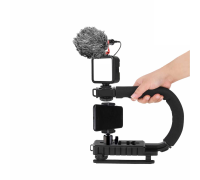 Ручной стабилизатор RS-OA.DT.M для камеры, ручка-держатель с зажимом для телефона, осветителем на аккумуляторе и микрофоном пушкой