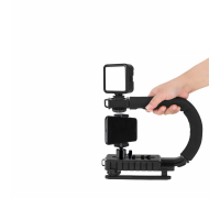 Ручной стабилизатор RS-OA.DT для камеры, ручка-держатель с зажимом для телефона и осветителем на аккумуляторе