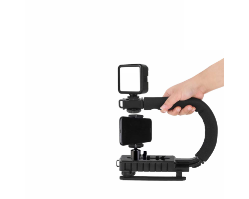 Ручной стабилизатор RS-OA.DT для камеры, ручка-держатель с зажимом для телефона и осветителем на аккумуляторе