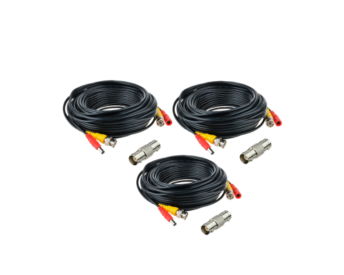 Кабель комбинированный BNC/DC-BNC/DC для видеонаблюдения длина 10 метров с переходником гнездо BNC (мама)- гнездо BNC (мама) для удлинения кабеля, 3 комплекта