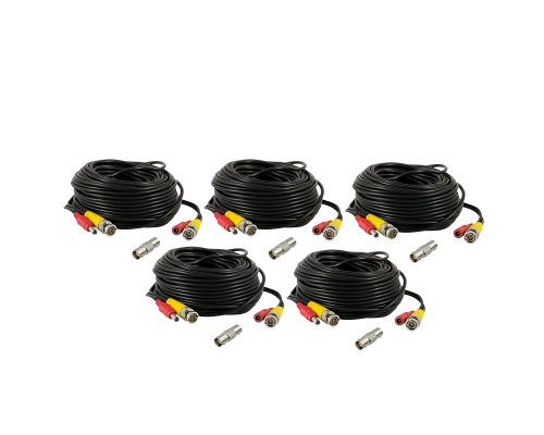 Кабель комбинированный BNC/DC-BNC/DC для видеонаблюдения длина 20 метров с переходником гнездо BNC (мама)- гнездо BNC (мама) для удлинения кабеля, 5 комплектов