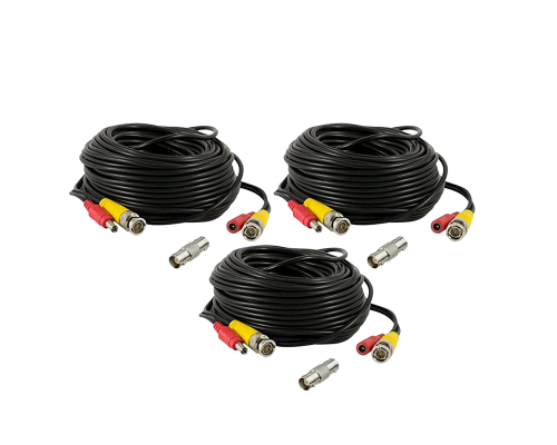 Кабель комбинированный BNC/DC-BNC/DC для видеонаблюдения длина 40 метров с переходником гнездо BNC (мама)- гнездо BNC (мама) для удлинения кабеля, 3 комплекта