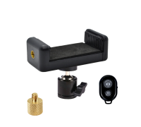 Держатель для телефона DTSH38-K с шарнирным креплением, переходником 3/8"(F) - 1/4"(M) и кнопкой Bluetooth для штативов