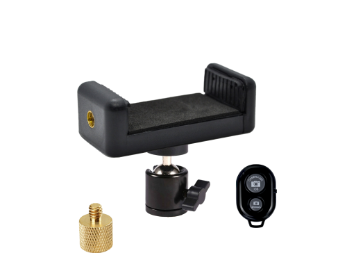 Держатель для телефона DTSH38-K с шарнирным креплением, переходником 3/8"(F) - 1/4"(M) и кнопкой Bluetooth для штативов