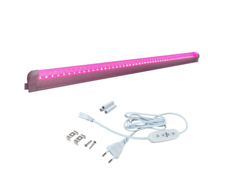 Фитолампа LFL-T1 для растений, LED светильник с розовым свечением, 59 см, с таймером на кабеле