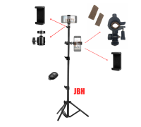 Напольная стойка штатив JBH-2DT85 с держателями для телефона до 85 мм на шарнире и на креплении зажиме с кнопкой Bluetooth