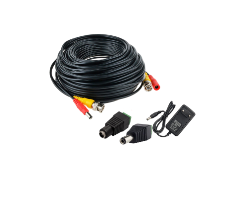 Комплект К-100 для системы видеонаблюдения: кабель BNC/DC 100 м, переходники DC(мама), DC(папа) и блок питания