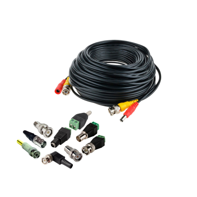 Комплект для видеонаблюдения: кабель BNC/DC - BNC/DC, 100 м, с переходниками BNC, RCA, DC с клеммной колодкой