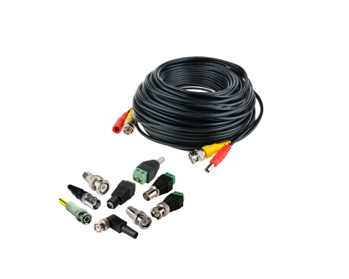 Комплект для видеонаблюдения: кабель BNC/DC - BNC/DC, 100 м, с переходниками BNC, RCA, DC с клеммной колодкой