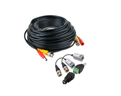 Кабель комбинированный для видеонаблюдения BNC/DC-BNC/DC, 100 метров, с VTT HD UTP BALUN приемо-передатчиками по витой паре AHD/CVI/TVI с переходниками DC (папа) и DC (мама) с клеммными колодками