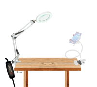 Комплект для съемки: белая лампа лупа LN-22WD на усиленной струбцине с держателем для телефона на гибкой основе