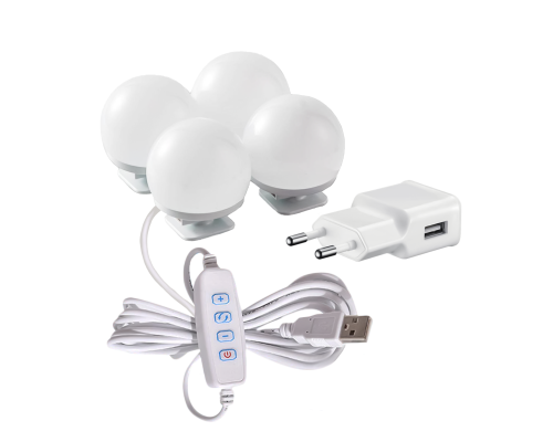 Подсветка для зеркала, 4 лампочки с регулировкой яркости, с адаптером питания