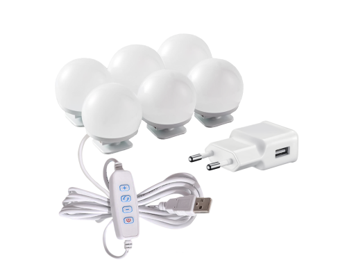 Подсветка для зеркала, 6 лампочек с регулировкой яркости, с адаптером питания