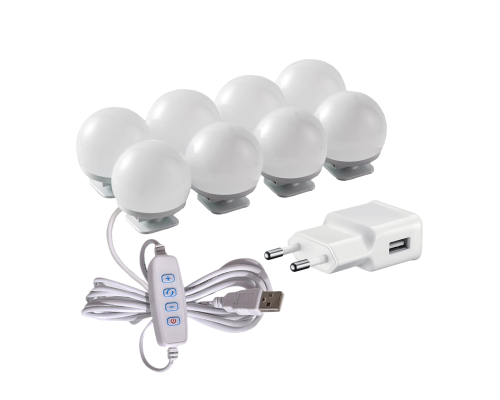 Подсветка для зеркала, 8 лампочек с регулировкой яркости, с адаптером питания