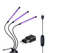 Фитолампа для растений светодиодная из 3 панелей с регулируемым зажимом и адаптером питания