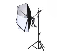 Студийный свет софтбокс 50х70 см с держателем на 1 лампу на штативе с планкой JBH-35K с крючком для противовеса и лампочка 40W