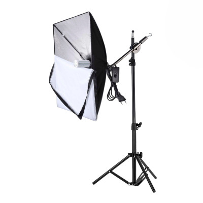 Студийный свет софтбокс 50х70 см с держателем на 1 лампу на штативе с планкой JBH-35K с крючком для противовеса и лампочка 40W