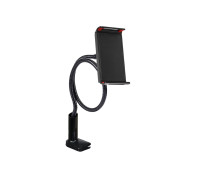 Держатель для телефона или планшета до 18 см на гибкой основе с пластиковым зажимом для стола, черный
