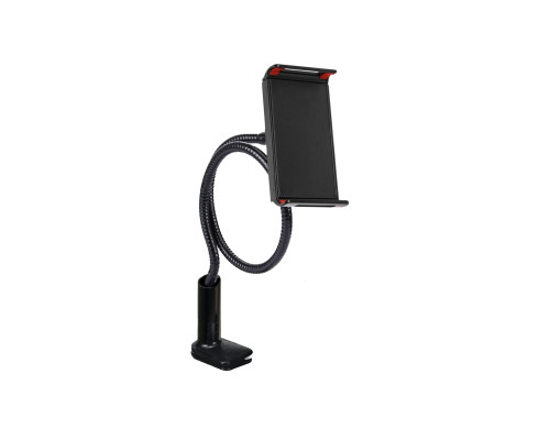 Держатель для телефона или планшета до 18 см на гибкой основе с пластиковым зажимом для стола, черный