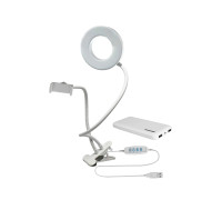 Кольцевая лампа белая RLW9-PB с гибким креплением для телефона на прищепке с внешним аккумулятором
