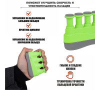 Эспандер зеленый тренажер гитарный и напальчники силиконовые белые, размер XXS, XS, S, M, L, 5шт